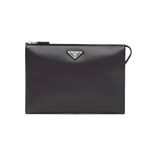 TÚI Prada Men Brushed Leather Pouch-Black