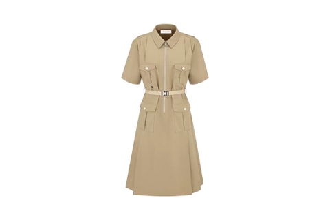 VÁY DIOR DRESS WITH BELT Beige Cotton Gabardine