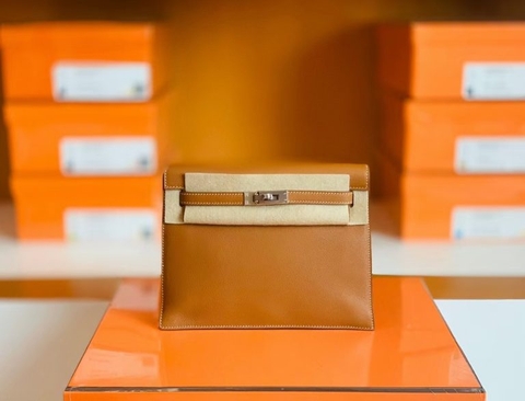 Túi Hermes kelly dance Swift Golden Brown Silver Hardware Handmade khâu tay 22cm