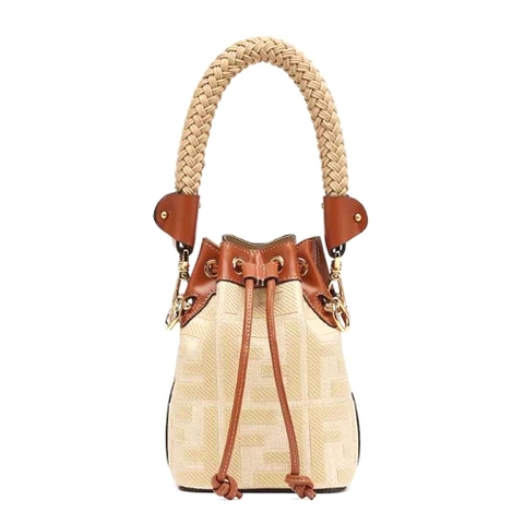 TÚI Fendi Women Mon Tresor Natural Straw Mini-bag with FF Embroidery