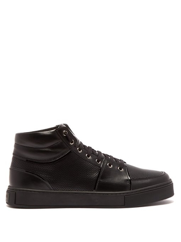 GIÀY BALMAIN Perforated high-top leather trainers