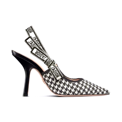GIÀY Dior Women J’Adior Slingback Pump White and Black Micro-Houndstooth Embroidered Cotton