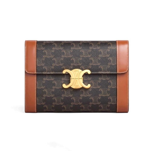 TÚI Celine Women Strap Bag Triomphe in Triomphe Canvas and Calfskin