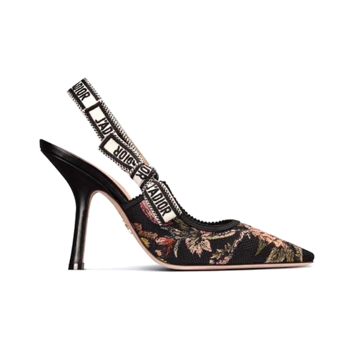 GIÀY Dior Women J’Adior Slingback Pump Black Multicolor Cotton with Dior Jardin Botanique Embroidery