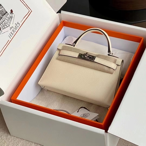 Túi Hermes Mini Kelly Craie Epsom 19CM Handmade khâu tay(Giá liên hệ)