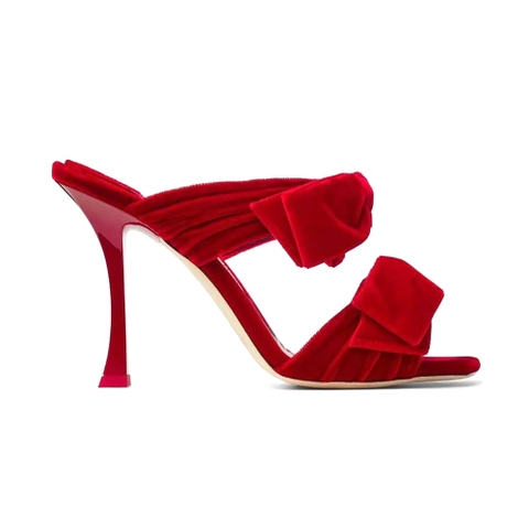 GIÀY Jimmy Choo Women Flaca Sandal 100 Red Velvet Sandal with Bow
