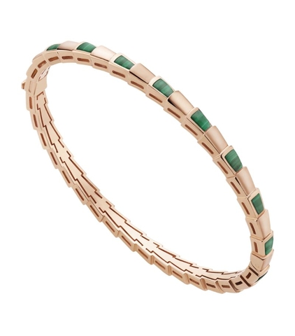 Vòng tay BVLGARI Rose Gold and Malachite Serpenti Viper Bangle vàng hồng 18K