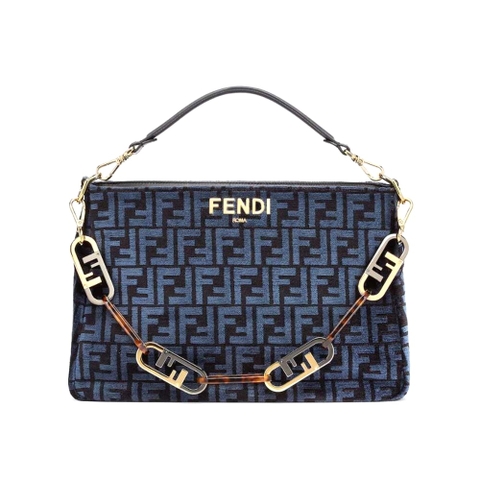 TÚI FENDI Women O’Lock Zipper Dark Blue Tapestry Fabric Bag