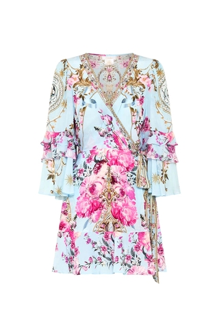 VÁY CAMILLA Silk Cardigan Embellished V-Neck Mid Dress High Classy