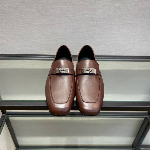 GIÀY HERMES KELLY LEATHER BROWN LOAFER SHOES
