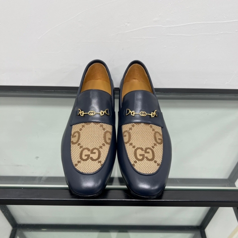 GIÀY GUCCI GG LEATHER AND CANVAS LOGO LOAFER SHOES