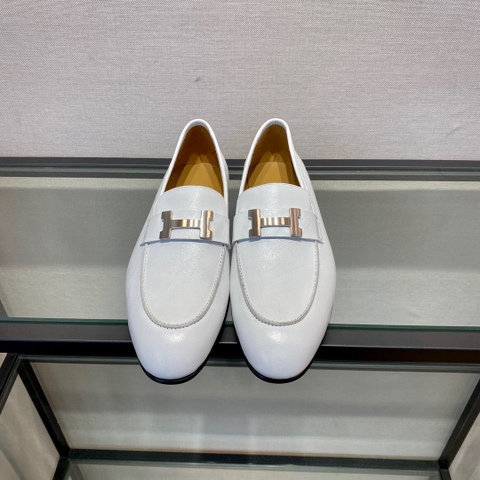 GIÀY HERMES LEATHER WHITE LOAFER SHOES