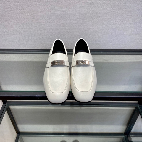 GIÀY HERMES KELLY LEATHER WHITE LOAFER SHOES