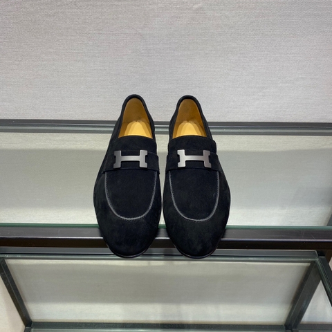 GIÀY HERMES SUEDE LEATHER BLACK LOAFER SHOES
