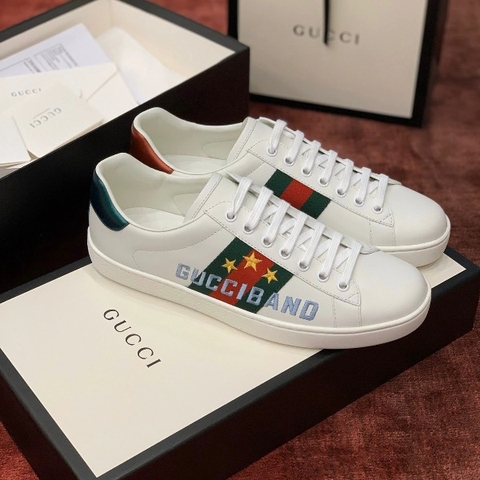 GIÀY GUCCI Leather Ace Sneakers Gucci Band Star White