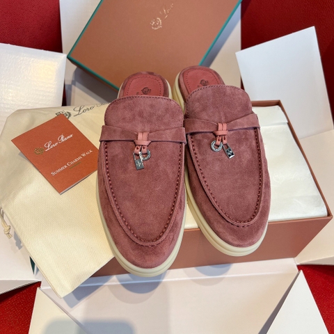 GIÀY LORO PIANA SLIDER BURGUNDY SUEDE LEATHER
