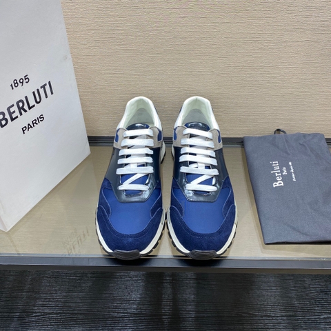 GIÀY BERLUTI Leather and Suede Blue Grey Sneaker shoes