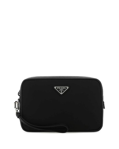 TÚI Prada Black Logo  Plaque Travel Clutch