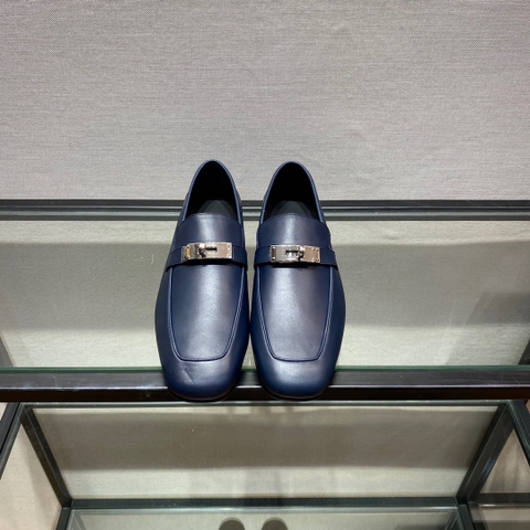 GIÀY HERMES KELLY LEATHER BLUE LOAFER SHOES