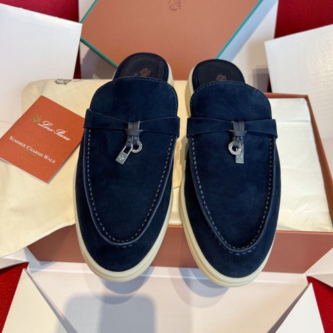 GIÀY LORO PIANA SLIDER BLUE SUEDE LEATHER