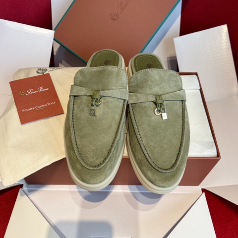 GIÀY LORO PIANA SLIDER OLIVE SUEDE LEATHER