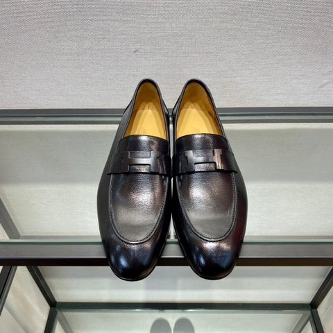 GIÀY HERMES LEATHER BLACK LOAFER SHOES