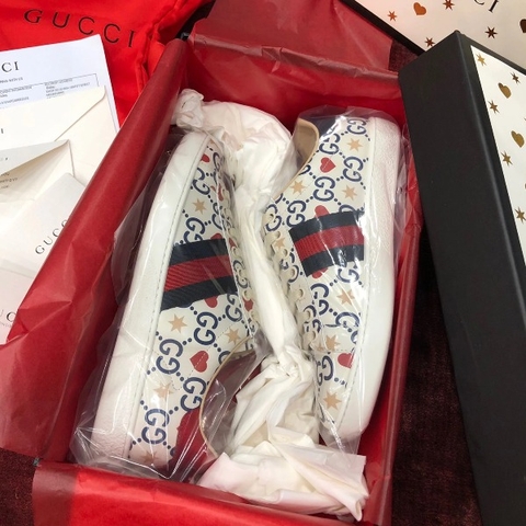 GIÀY GUCCI Leather Ace Sneakers Interlocking GG White