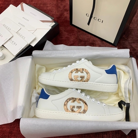 GIÀY GUCCI Leather Ace Sneakers Interlocking GG Python White