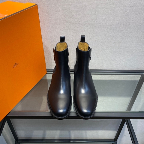 GIÀY HERMES BLACK LEATHER BOOTS SHOES