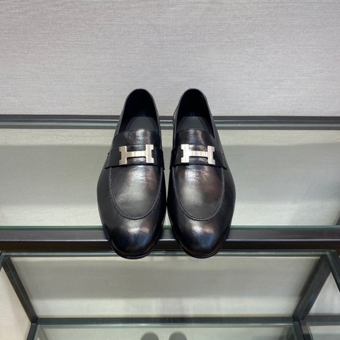 GIÀY HERMES LEATHER BLACK LOAFER SHOES