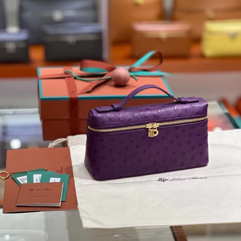 TÚI Loro Piana Women Extra Pocket L27 in Ostrich Leather Violet da đà điểu(Gía Liên Hệ)