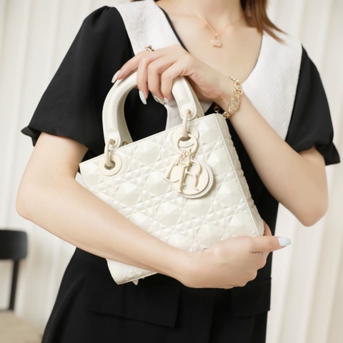 TÚI CHRISTIAN DIOR Small Lady Dior my Abcdior Bag White Cannage Calfskin with Diamond Motif Top Quality