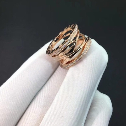 NHẪN BVLGARI FOUR RING WITH PAVE' DIAMOND ROSE GOLD 18K