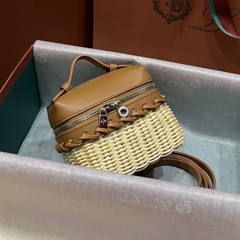TÚI Loro Piana Women Extra Pocket Cross Body Wicker bằng da bê kết hợp tre đan