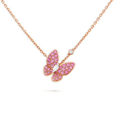 DÂY CHUYỀN VAN CLEEF & ARPELS Two Butterfly DIAMOND SAPPHIRE 18K ROSE GOLD