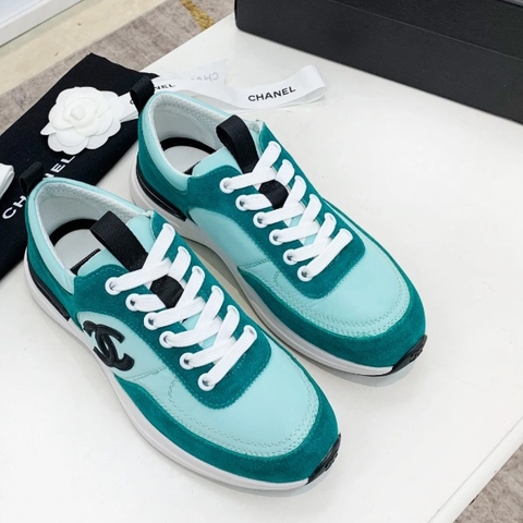 GIÀY CHANEL GREEN SUEDE  LOGO SNEAKERS