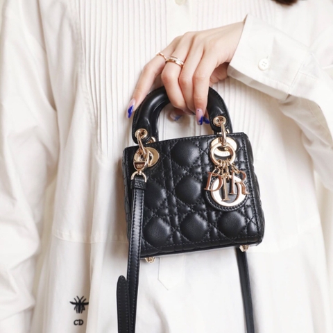 TÚI CHRISTIAN DIOR Women Micro Lady Dior Bag Black Cannage Lambskin Top Quality