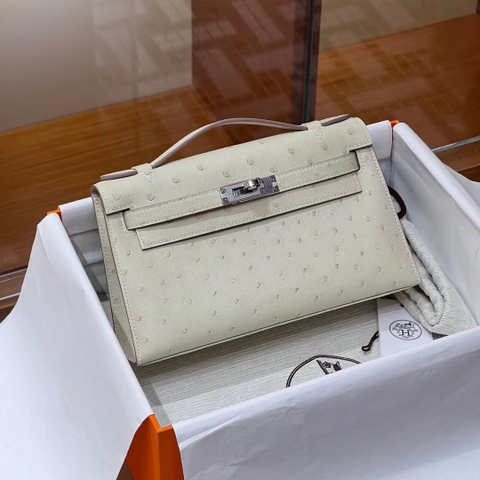 TÚI HERMES Kelly Pochette Gris Perle Ostrich da đà điểu 22CM(giá liên hệ)