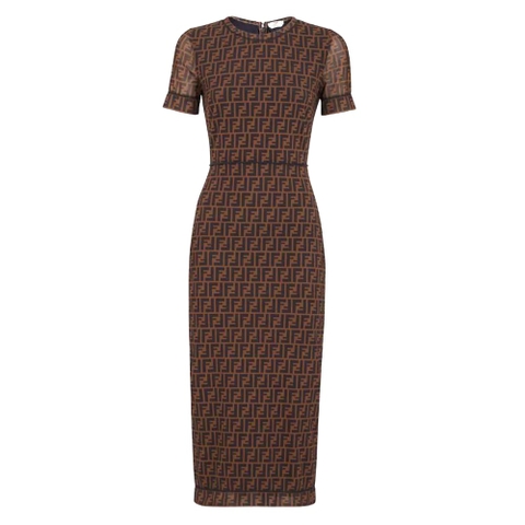 VÁY Fendi Brown Micro Mesh Dress with Pared-Down Silhouette