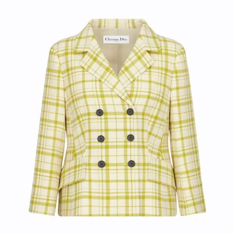 ÁO Dior Women Jacket Lime and White Check N Dior Pop Wool Twill