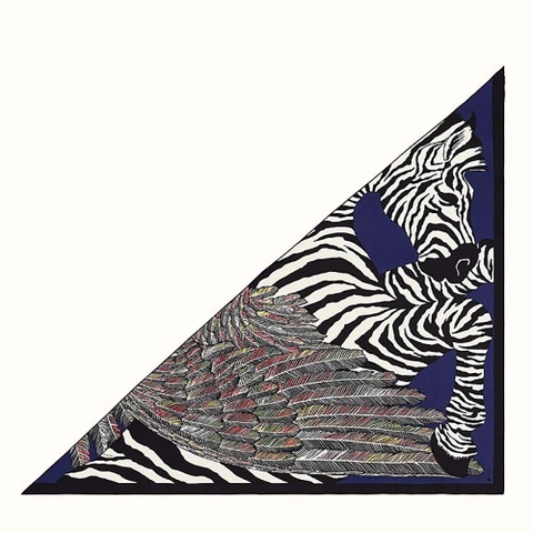 KHĂN Hermes Women Zebra Pegasus Giant Triangle-Blue