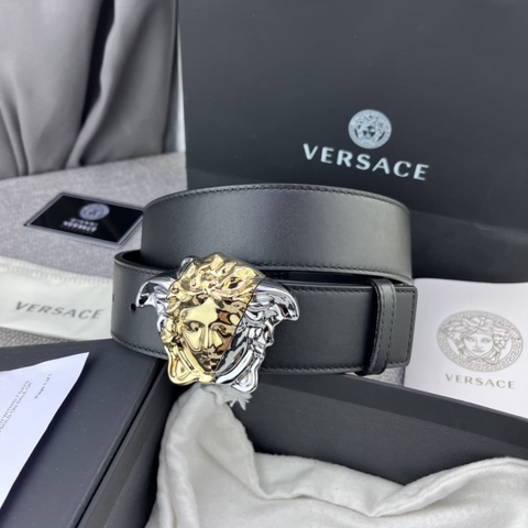 DÂY LƯNG VERSACE MEDUSA HEAD CALFSKIN LEATHER Khóa vàng trắng
