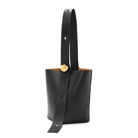 TÚI LOEWE Unisex Medium Pebble Bucket Bag in Mellow Calfskin-Black