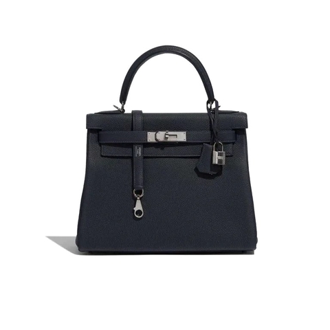 TÚI Hermès Kelly 28 Togo Bleu Nuit Silver Buckle khóa trắng