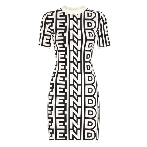 Váy Fendi Two-Tone Fendi Roma Capsule Knit Dress-Black