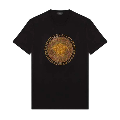 ÁO Versace Embellished Medusa T-shirt in Cotton-Black