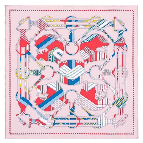 KHĂN Hermes Women Tatersale En Zigzag Scarf 45 in Silk Twill-Pink