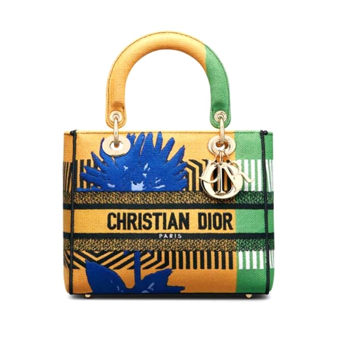 TÚI Dior Women Medium Lady D-lite Bag Bright Yellow and Green D-Flower Pop Embroidery