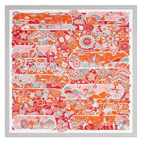 KHĂN Hermes Women Bingata Shawl 140 in Cashmere and Silk with Hand-Rolled Edges-Pink