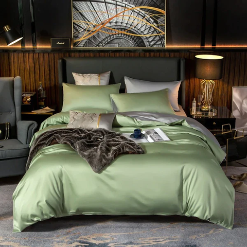 BỘ CHĂN GA GỐI Shemir Light Green Silver Reversible Egyptian Cotton Duvet Cover Set